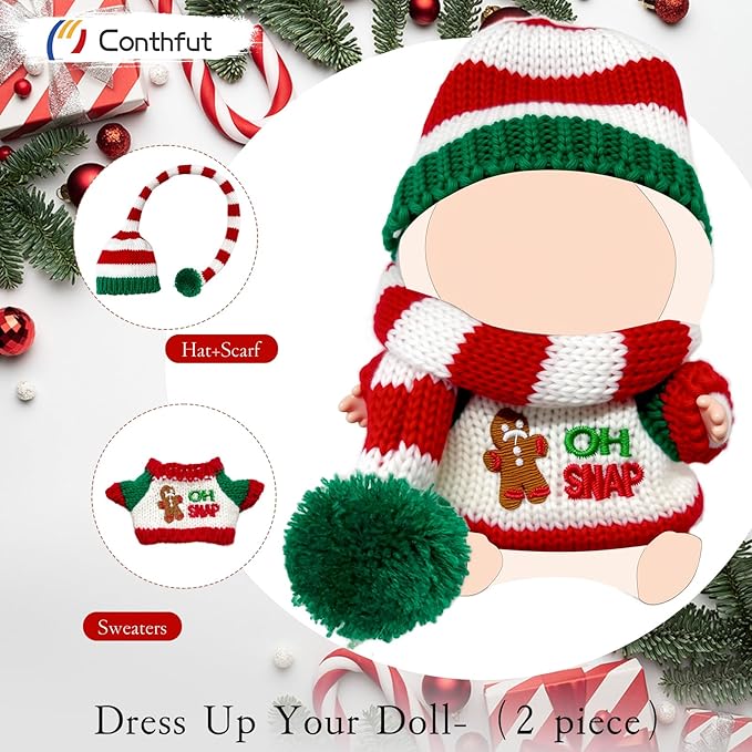 17cm Doll Clothes,15cm Dolls Christmas Outfit Set,Accessories for Dolls,Christmas Clothes Set (No Doll) (Green+Red 02)