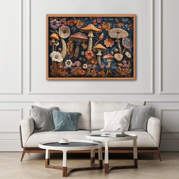 Vintage Mushroom Puzzles for Adults 1000 Pieces, Nature Mushroom Forest Flower Puzzle Art, Unique Plant Jigsaw Puzzle Retro, Impossible Challenging Puzzles for Adults