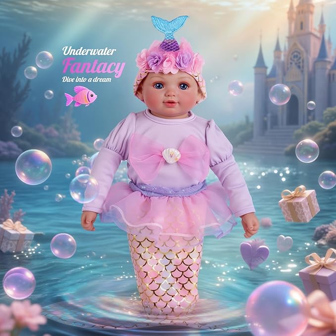 BABESIDE Mermaid Baby Doll - 17-Inch Realistic Soft Baby Dolls with Playful Mermaid Tail & Accessories Easy to Carry Mermaid Toys for 3+ 4 5 6 7 8 9 Years Girls Birthday Gift, Pretend Play & Christmas
