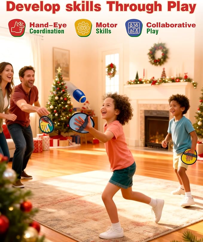 JoyCat Football Toss and Catch Ball Game for Kids, 4 Paddles & 4 Soft Footballs, American Football Training Set for Backyard Beach, Sports Outdoor Toys Birthday Gift Idea for Boys Girls Ages 3-12
