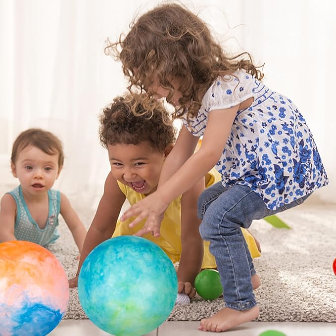 3 otters Inflatable Playground Ball, 5 PCS Marbleized Bouncy Balls 9 Inches Rubber Sensory Kickballs, for Kids Adults Indoor & Outdoor Games, Beach Party Gifts
