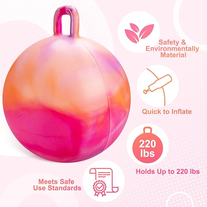 ZOOJOY Hopper Ball for Kids, 18In Bouncy Ball with Handle, Orange Clouds Girls Toys for Indoor Outdoor Active Play Hopping Ball, Easter Basket Stuffers Girls Boys Gifts for 3 4 5 6 7 8 Yr Balance Toys