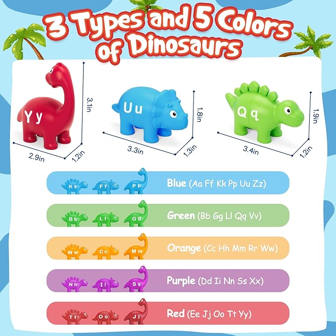 Kasfalci Alphabet Learning Toys, Dinosaur Toys for Kids, ABC Learning for Toddlers, Matching Letter Game,Color Sorting,Educational Montessori Fine Motor,Kindergarten Preschool Activities