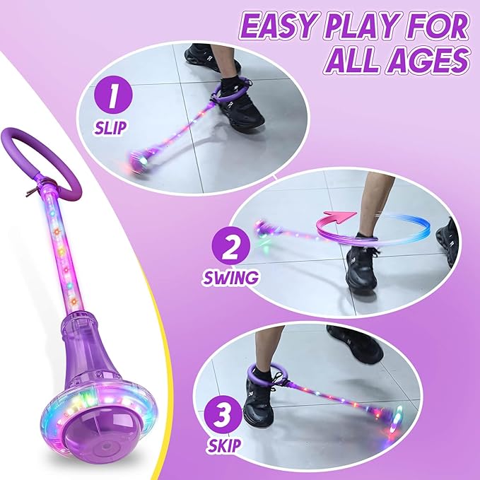 Dolanus Skip Toys for 5-12 Year Old Kids, Girls Birthday Gifts for Age 5 6 7 8 9 10 11 12, Outdoor Outside Sports Games, Girls Toys Age 6-8 8-13, Portable Colorful Flash Wheel Swing Ball (Purple)