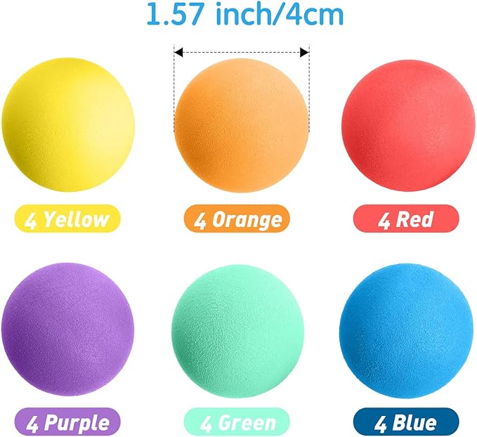 Gejoy 24 Pieces Soft Foam Balls Bulk Lightweight Mini Balls for Safe Indoor Toys Fun Assorted Colors Sponge Balls Birthday Party Favors Bag Gifts for Boys and Girls