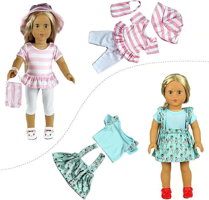 ReeRaa 20 pcs Clothing for Dolls 18 inch Doll Clothes and Accessories for American 18 inch Girl Doll Clothes Gift Including 10 Complete Sets of Clothing