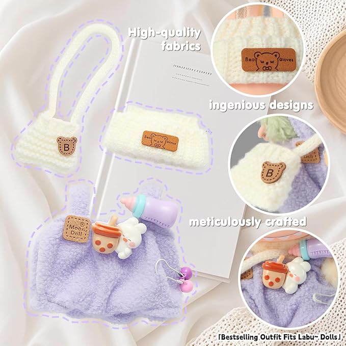 Doll Clothing for Labubu, Premium Outfits for Labubu Dressing up, Doll Accessories for Labubu(Purple Overall)