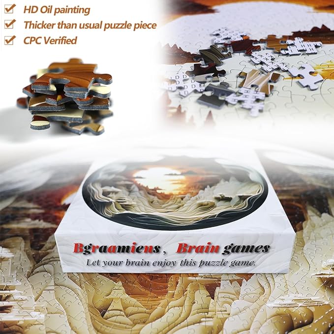 Bgraamiens- Hard Puzzles for Adults -3D Visual Dawn Inside a Cave - 1000 Pieces Round Puzzle for Adults, Unique Impossible Difficult Hard Challenging Jigsaw Puzzles 1000 Pieces