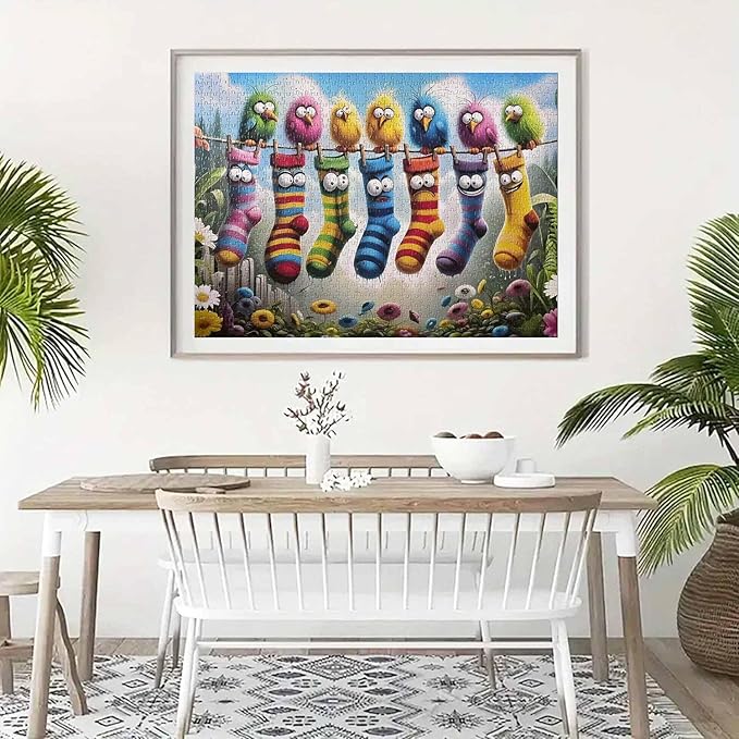 Birds Family Puzzles for Adults 1000 Pieces,Colorful Cartoon Socks 1000 Piece Puzzle for Adults,Hard Difficult and Challenging Jigsaw Puzzles Toy Games,Home Wall Decor 27.5 X 19.7inch