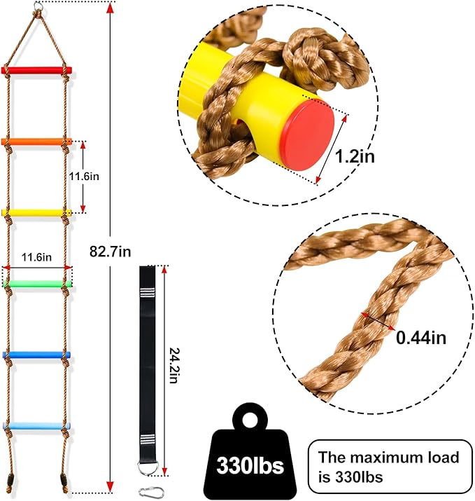 Perantlb 6.8ft Climbing Rope Ladder for Kids or Adult - Climbing Game for Swing Accessories - Tree House, Playground, Play Set for Boys Children