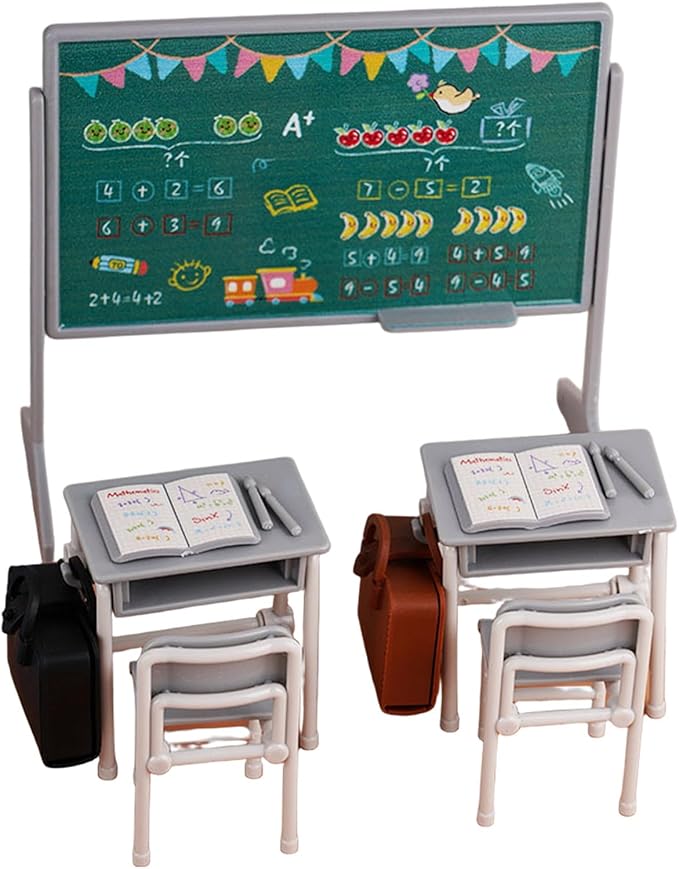 TOYANDONA 13pcs Miniature School Supplies - Doll School Supplies Mini Dollhouse Accessories Include Desk Chair Set Doll Schoolbag Blackboard Book for Miniature Classroom Furniture