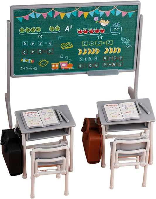 TOYANDONA 13pcs Miniature School Supplies - Doll School Supplies Mini Dollhouse Accessories Include Desk Chair Set Doll Schoolbag Blackboard Book for Miniature Classroom Furniture