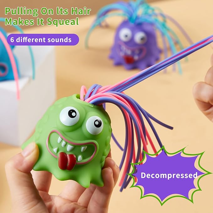 Fun Hair Pulling Fidget Screaming Monster Toys,Screaming Monster Toys, Halloween Christmas for 3 4 5 6 7+ Kids Teen Boys Girls Gifts(6PCS)