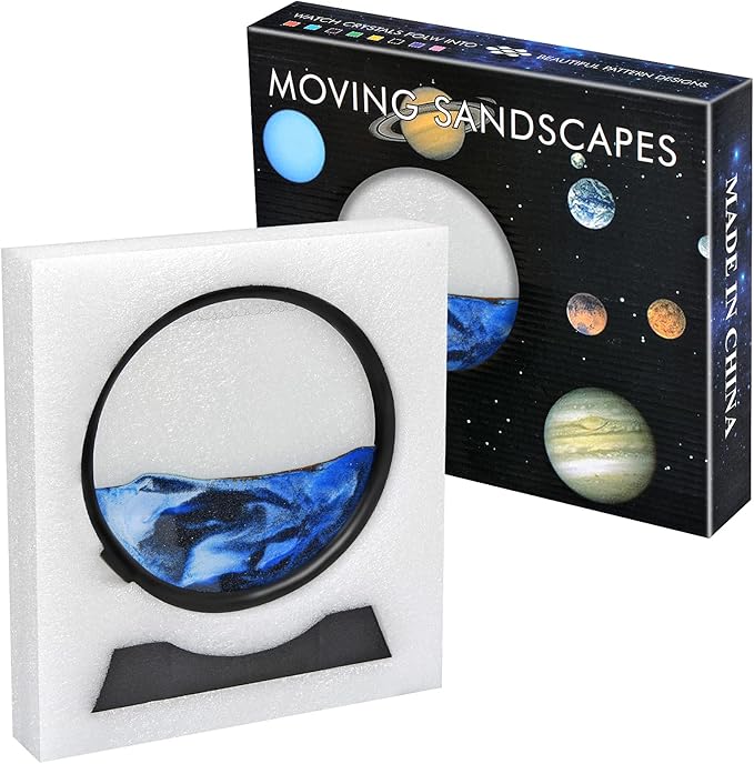 TKTM Liquid Motion Sandscape Round Moving Sand Art Sensory Toy Fidget Home Office Desktop Decoration (Blue, 7-in)