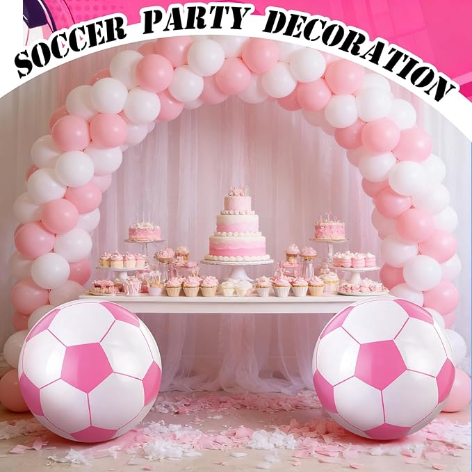 Pink Inflatable Soccer Balls Beach Balls Bulk for Games Outdoor Summer Pool Beach Activity Sports Birthday Soccer Party Decorations