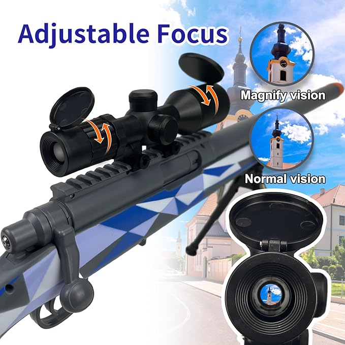 AGM MASTECH M24 Foam Blaster, Shell Ejecting, Safety Switch, Adjustable Stock 41.8 Inch, Fast Dart Loader, Scope, 40 Darts, 20 Casings, 2 Mags, Tactical Gear for Teens 14+ Adults(Blue)