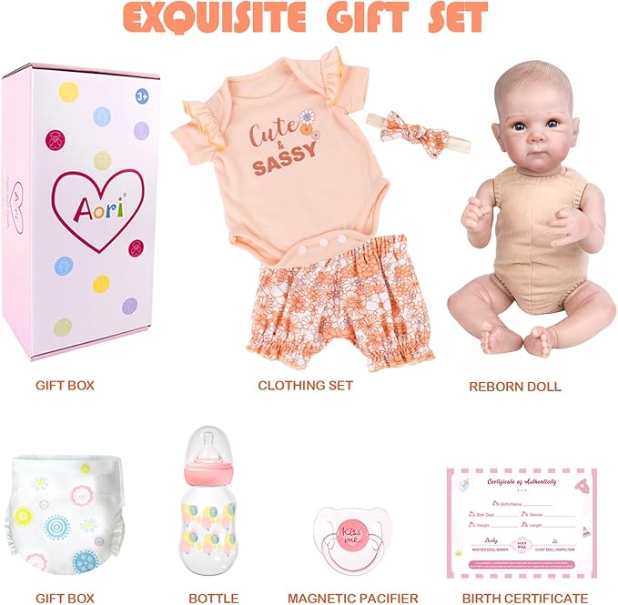 Aori Reborn Baby Dolls Girl Lifelike - Realistic 20-Inch Newborn Baby Girls with Poseable Limbs and Feeding Kit, Gift for Kids 3+, Pre-Parents, Grand-Parents, Collectors