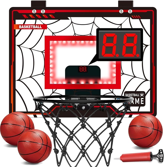 Toys for Ages 8-13, Basketball Hoop Indoor, Mini Basketball Hoop for Boys and Adults with Cool LED Lights Boys Gifts Basketball Toys Gifts Room Accessories for Teen Boy 8 9 10 11 12