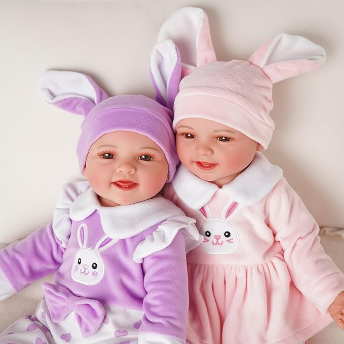 BABESIDE Baby Dolls Twins - 17'' Cute Soft Body Realistic Newborn Twin Dolls Real Life Baby Girl and Boy with Accessories 3+ Year Old Kids Gifts, Pretend Play, Collection