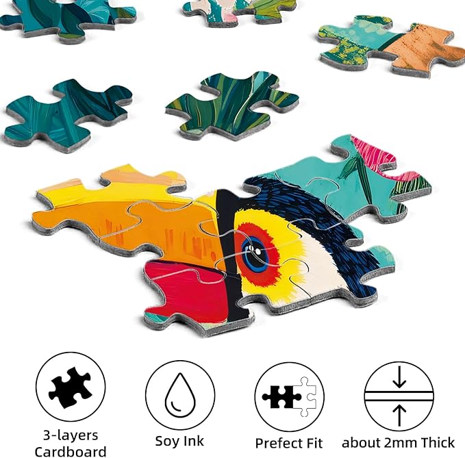 Sutinban Toucan 1000 Pieces Puzzles for Adults, Jigsaw Puzzle 1000 Pieces,Unique Rainforest Jungle Puzzles for Adults Bird Vibrant Challenging Funny Puzzle for Happy Family&Kids Great Gift