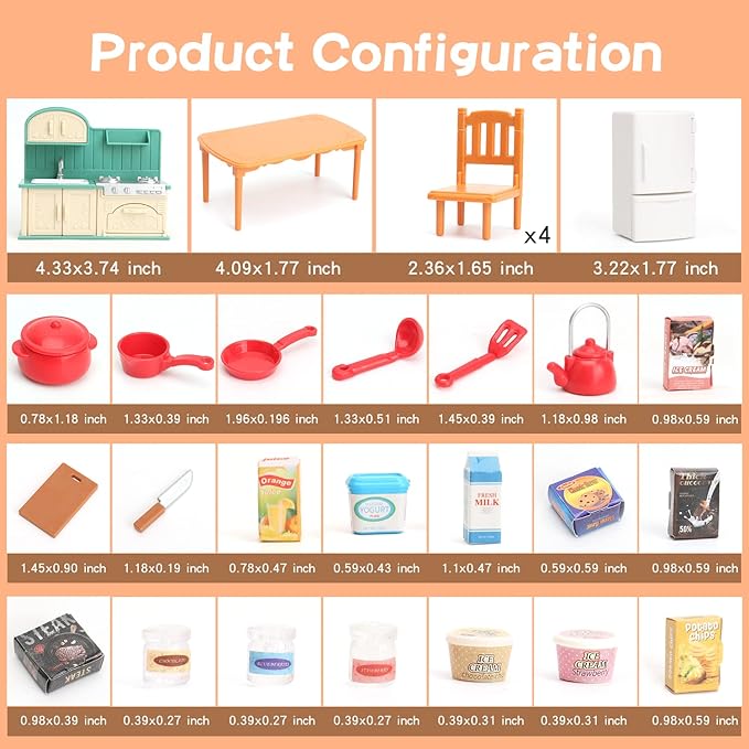 Dollhouse Furniture Set for Kids Toys Miniature Doll House Accessories Pretend Play Toys for Boys Girls & Toddlers Age 3+ with Kitchen