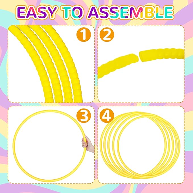 2 Pcs Toy Hoop Exercise Hoop Detachable Adjustable Plastic Toy Ring Playground Equipment for School Colored Circles Exercise Ring for Teens Dog Agility Equipment(Yellow,20 Inch)