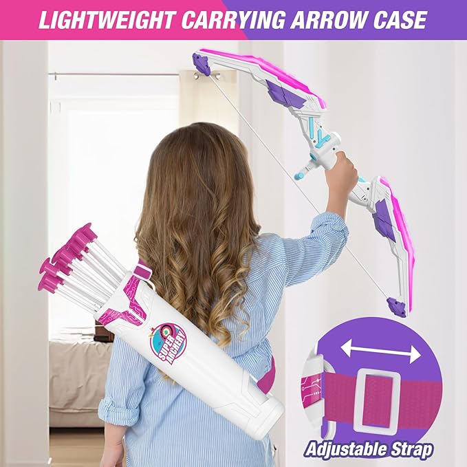 2 Pack Bow and Arrow for Kids, LED Light Up Archery Set with 24 Suction Cup Arrows, 2 Hanging Targets, 6 Score Targets & 2 Quiver, Indoor Outdoor Sport Toys for Girls Ages 4-12