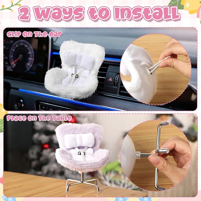 6 Pack Doll Chair Car Seat for Labubu, 15-17cm Dolls Accessories with Air Vent Clip & Desktop Stand, Cute Doll Car Seat for Toys Collection, （Purple, Pink, White,Green,Yellow,Blue）