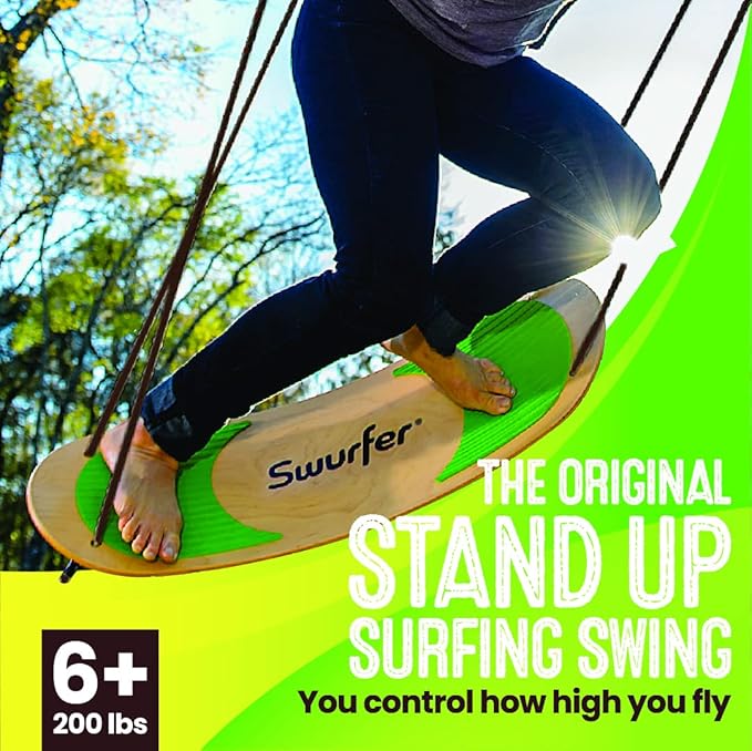 Swurfer Stand Up TreeSkate Outdoor Swing - Tree Swing for Kids with Adjustable Handles, Kids Outdoor Play Equipment, Durable, Weatherproof, Easy Installation, Holds Up to 200 lbs, Ages 6+ (Original)