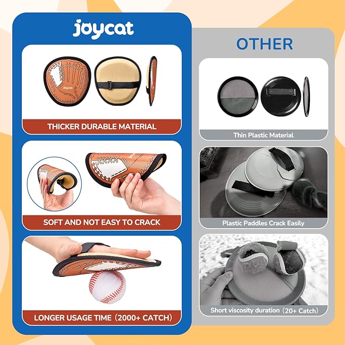 JoyCat Toss and Catch Ball Game for Kids,4 Paddles Outdoor Toys for Family Camping, Beach & Yard Game,Toddler Baseball Glove&Sticky Ball Set, Sports Easter Basket Stuffer Gifts for Boys Girls Age 3-12
