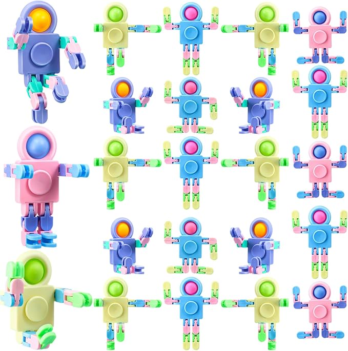 Hanaive 24 Pcs Robot Fidget Spinners for Kids Transformable Fingertip Gyro Chain Toy Deformable DIY Stress Relief Fidget Sensory Toys Adults Piñata Goodie Bag Stuffers Valentine Party Favors Gift