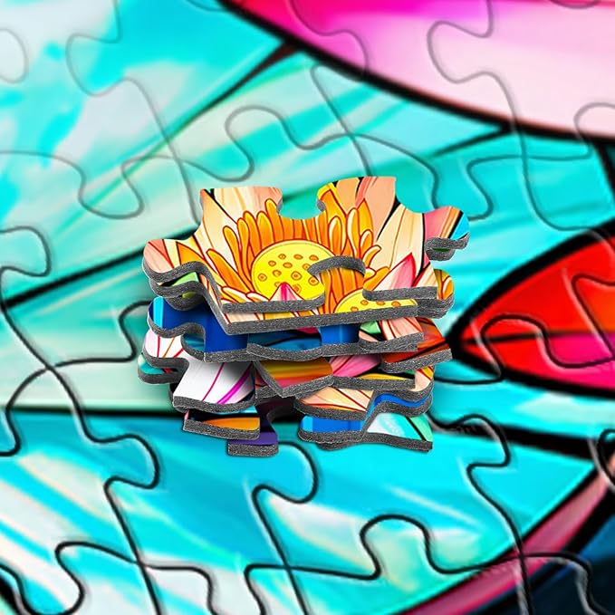 1000 Pieces Stained Glass Puzzle for Adults, Rocorose Waterlily Flower Jigsaw Puzzle, Impossible Hard Difficult Challenging Colorful Lotus Family Puzzle Gift for Game Night