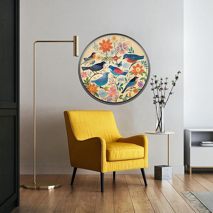 Vintage Bird Puzzles for Adults 1000 Pieces, Round Flower Jigsaw Puzzle Birds, Circle Plant Floral Jigsaw Puzzle Nature