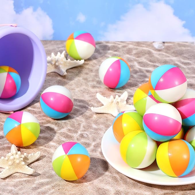 Jerify 24 Pcs Mini Beach Stress Balls 2.5 Inch Foam PU Relief Stress Ball Mini Rainbow Blow Up Beach Balls Toys for Girls Boys Birthday Beach Hawaiian Party Favors Summer Pool Games (Stylish Color)