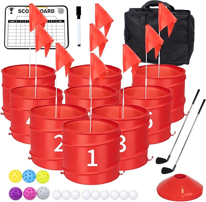 9 Pcs Backyard Golf Outdoor Game with 2 Clubs - Outdoor Golf Yard Game for Adults and Family, Beach, Camping, Lawn, Park