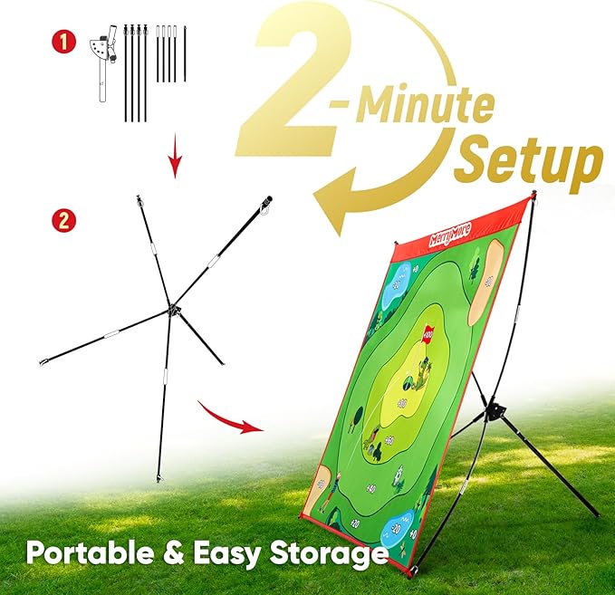 Golf Chipping Game Set: Large Chipping Mat, 1 Adjustable Club, 20 Sticky Balls, Indoor Outdoor Golf Practice Training Toy Gift for Kids Adults, Family Yard Target Game