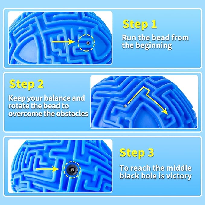2 Pack 3D Maze Puzzle Ball - Brain Teaser Game, Gravity Memory Cube - Educational Toy Gifts for Students, Teens, Adults - Orange and Blue