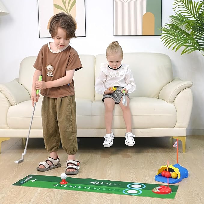 Liberry Kids Golf Set for 3 4 5 6 Years Old Boys Girls, Toddler Golf Clubs Set with Automatic Ball Returner, Glow Balls, Putting Mat, Indoor Outdoor Sports Toy Birthday Gift