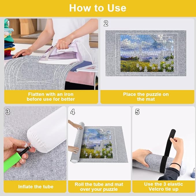 Ainiv Jigsaw Puzzle Mat Roll Up 1500 Pieces, 46" x 26" Portable Felt Puzzles Board with Travel Storage Bag, Jigsaw Saver Pad Keeper for Adults Teens, Gray