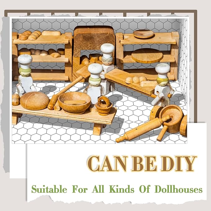 Flutesan 12 Pcs Miniature Dollhouse Wallpaper and Flooring Peel and Stick Mini DIY Self Adhesive Dollhouse Accessories 8.27 x 11.69 Inch (Hexagonal Grid)