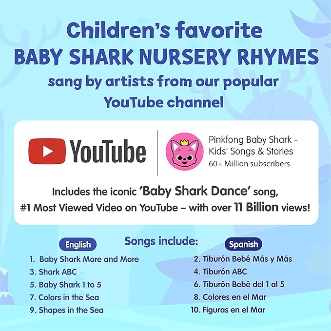 Baby Shark Bilingual Sound Book for Toddlers 1–3 | 10 Buttons, 5 English & 5 Spanish Songs Interactive Learning Toy by Pinkfong