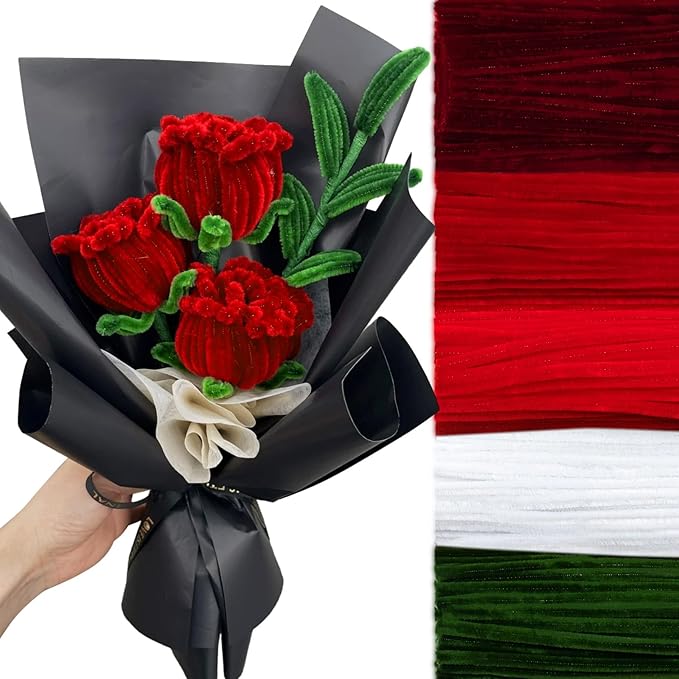Peryiter 500 Pieces Pipe Cleaners Chenille Stems for Flowers Craft Supplies Bulk Fluffy Fuzzy Sticks for DIY Art Projects Creative Gift Wrapping Party Decorations(Rose Color,12 Inch)
