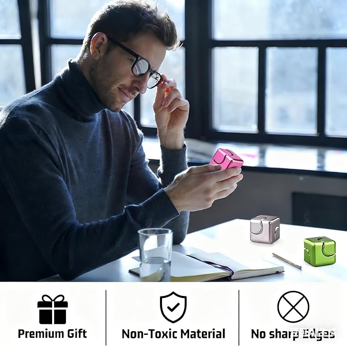 Infinity Gear Fidget Spinner for Kid Adult, Transformable Spinning Top Metallic Fidget Toys for Anti-Anxiety Stress Relief Autism ADHD, 2-in-1 Cube Focus Toy for Desktop Office Classroom Pink