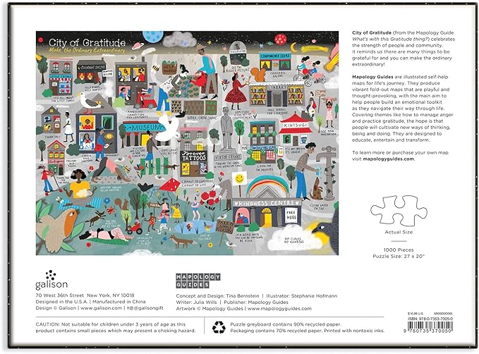 Galison City of Gratitude Puzzle, 1000 Pieces, 27” x 20” – Difficult Jigsaw Puzzle Featuring Stunning and Colorful Artwork of a City Map – Thick, Sturdy Pieces, Challenging Family Activity
