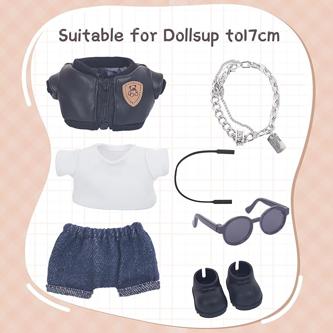 Used for Labubu Doll Outfit Clothes Designer Set,Compatible with Labubu Clothe Accessories for Doll (Black Leather Jacket Set)