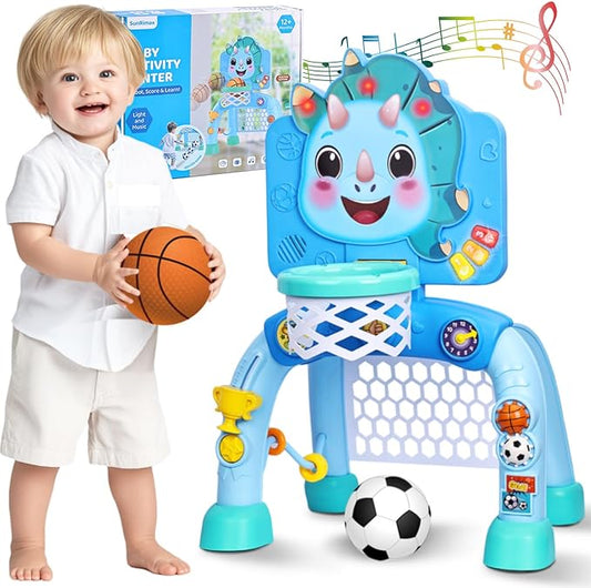 Toddler Basketball Hoop&Soccer Goal,Toys for 1 2 3 Year Old Boys,1+ Year Old Boy Gift 1st Birthday Chirstmas,Dinosaur Baby Sports Toy with Light Sound Music,12-18 Months Baby Activity Center