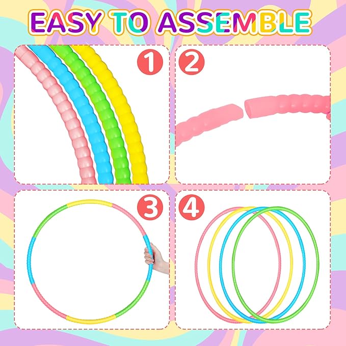 Sratte 12 Pcs Toy Hoop for Kid - Detachable & Adjustable Colored Hoop Exercise Ring Plastic Circle for Kid, Teen, Gymnastics, Dog Agility Equipment, Require Self Assembly (Fresh Color, 32 Inch)