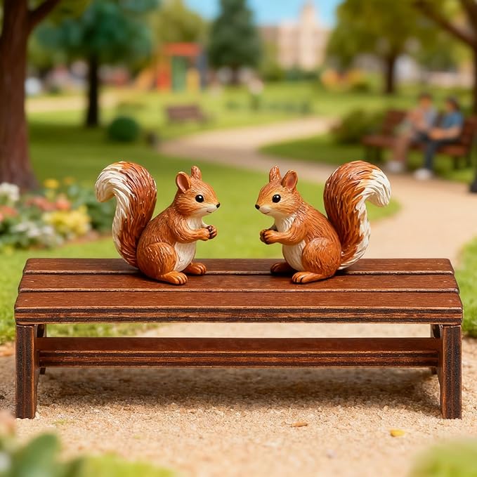 SEWACC 2pcs Miniature Doll House Bench Wooden Mini Furniture Set Brown Miniature Park Bench for Dollhouse Decoration