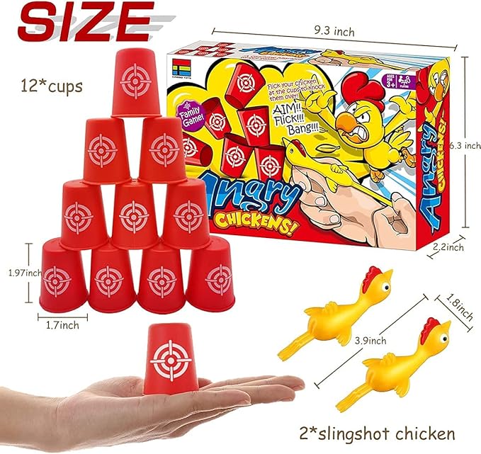 Slingshots Chicken Rubber Chicken 12 Dart Cups Flying Chicken Shooting Games Fidget Toys Stress Relief Finger flingers Stretchy Funny Party Game for Easter's Day Gift Children Adults