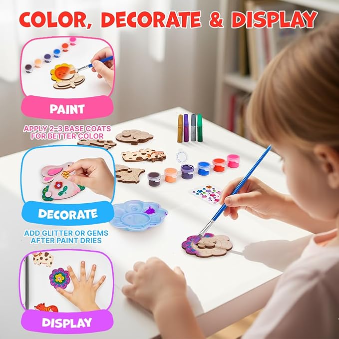 JoyCat DIY Wooden Magnets Kit, 13 Pcs Nature Art Supplies, Painting Kit, Arts and Crafts for Kids Ages 4-8 8-12, Party Favors, Christmas Crafts, Birthday Gifts, Toys for Boys Girls